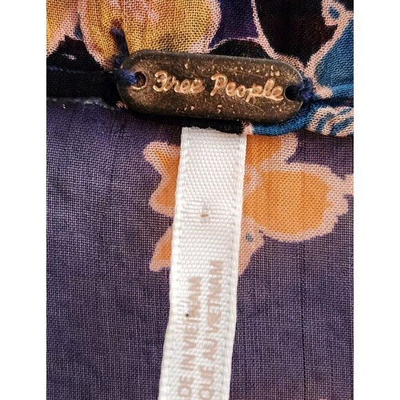 Free People Purple Floral Pleated Sheer Button Up Blouse Tunic Top Dress sz XS - Picture 6 of 12